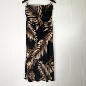 Jwlovesme Black Floral Tropical Palm Tree Strapless Midi Dress Women's 1XL